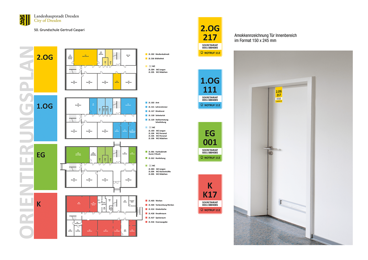 Amokkennzeichnung für die 50. Grundschule Dresden | Leitsysteme Dresden